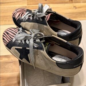 Golden Goose Black and Pink Zebra Sneakers